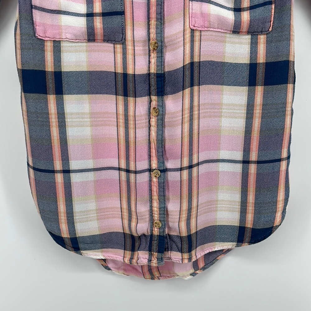 Abercrombie&Fitch Y2K Western Preppy Skater Pink&Blue Long Sleeve B/F Shirt SzXS - Picture 6 of 10